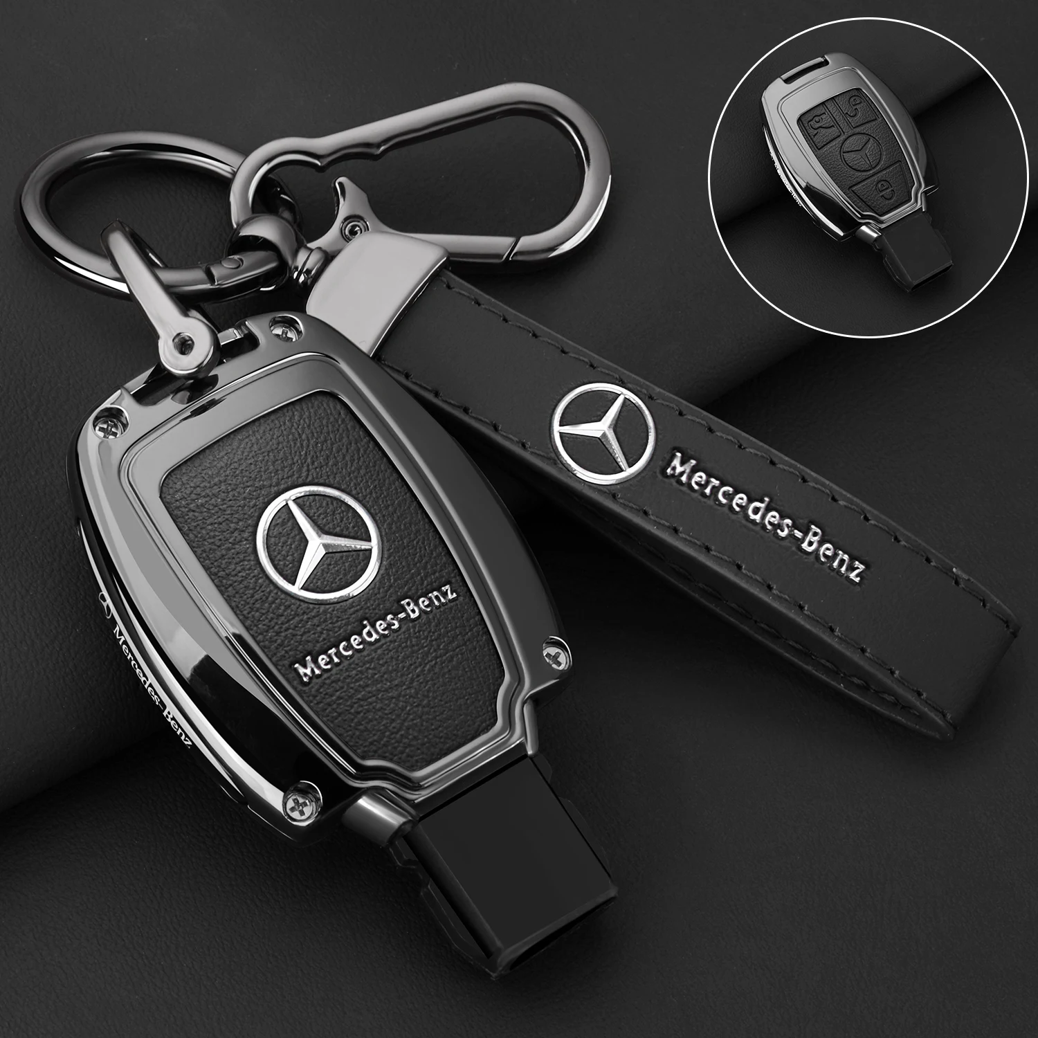 

Leather Car Key Case Cover Protective Shell Keychain Buckle For Mercedes Benz BGA Type Non-Modified Key FIt For FBS3 FBS4