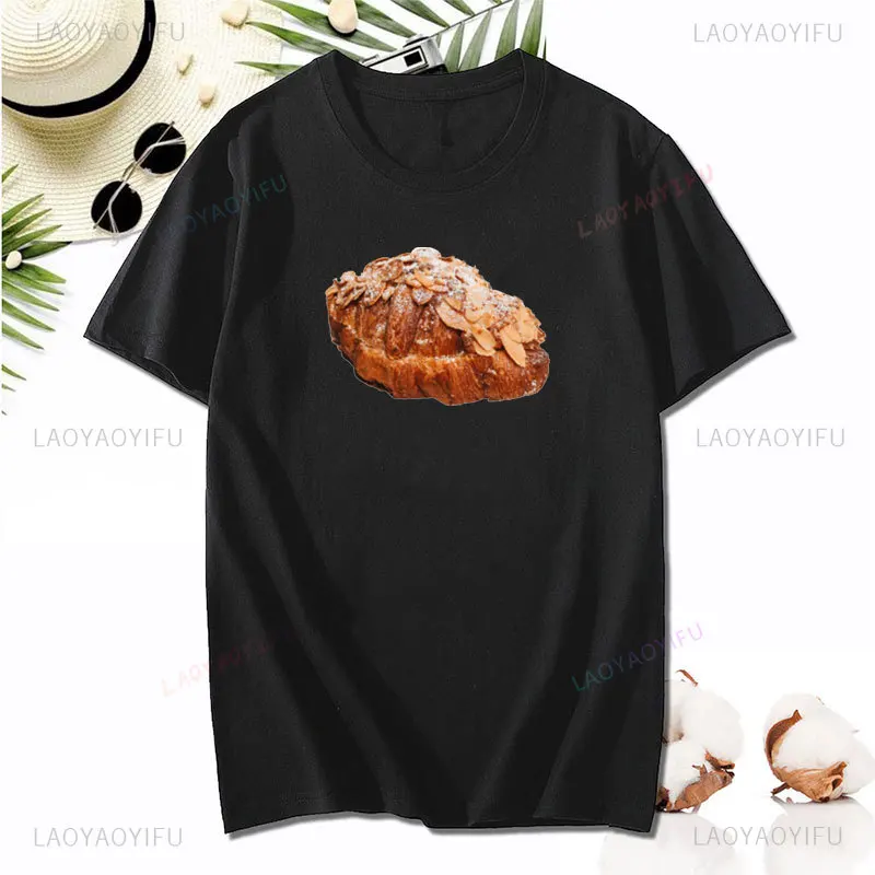 Almond Croissant Woman Graphic T Shirts Summer Delicious Food Pattern High Quality Cotton Short-sleev Vintage Ropa Hombre