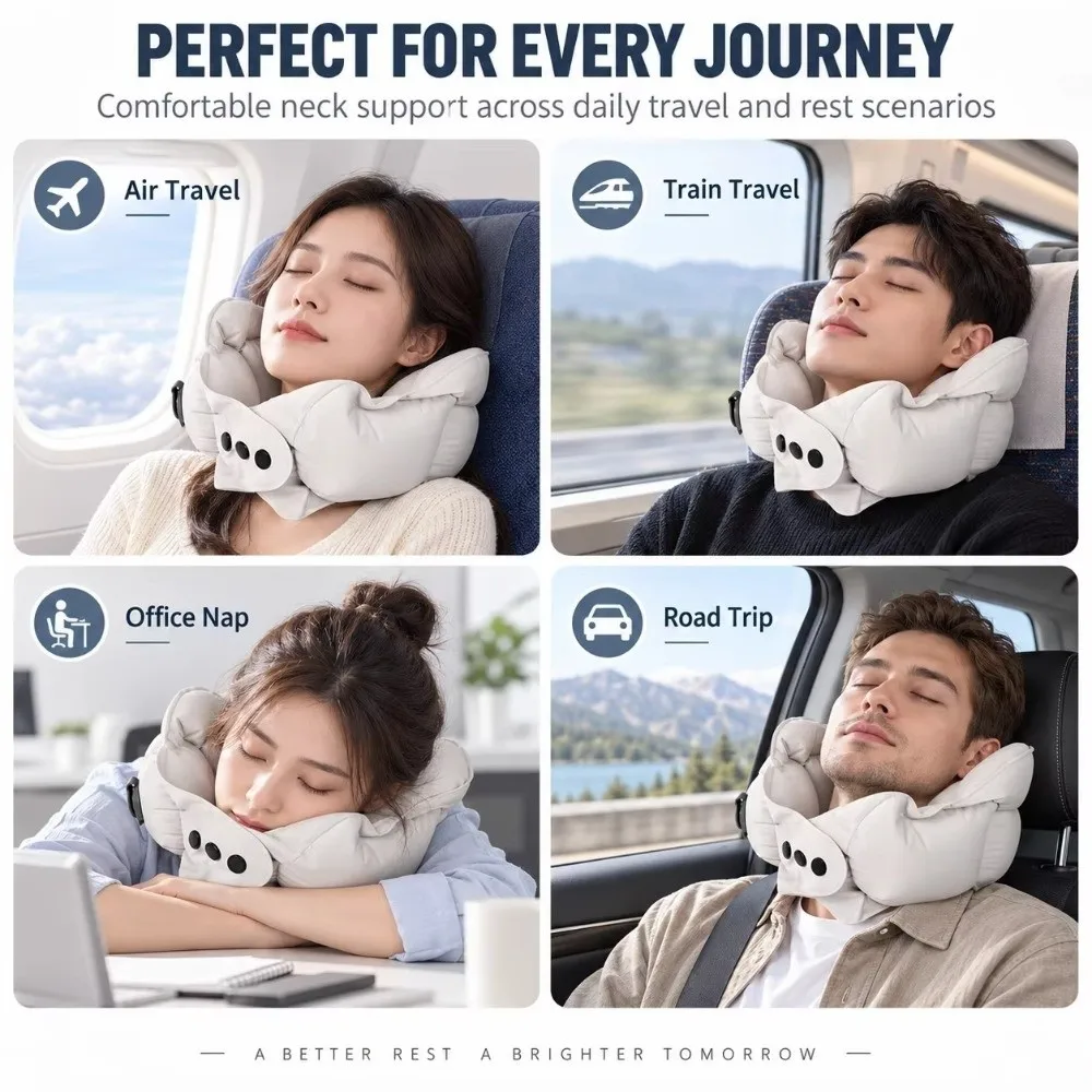 Ultra-Light Inflatable Travel Pillow Foldable Cooling Fabric U-Shaped Neck Pillow Press Air Pump Leak-Proof Air Pillow