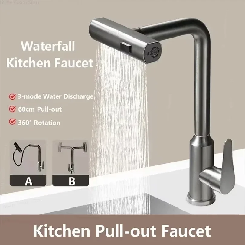 

Pull Out Kitchen Faucet, Flexible Hot and Cold Water Kitchen Sink Mixer Faucet Deck Mounted with Stream Shower Mode
