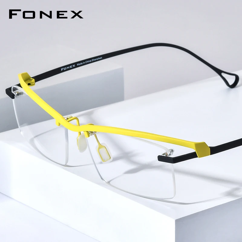 FONEX Pure Titanium Eyeglasses Frame Men 2026 Brand Design Semi Rimless Square Glasses Japanese Ultralight Half Eyewear 85817
