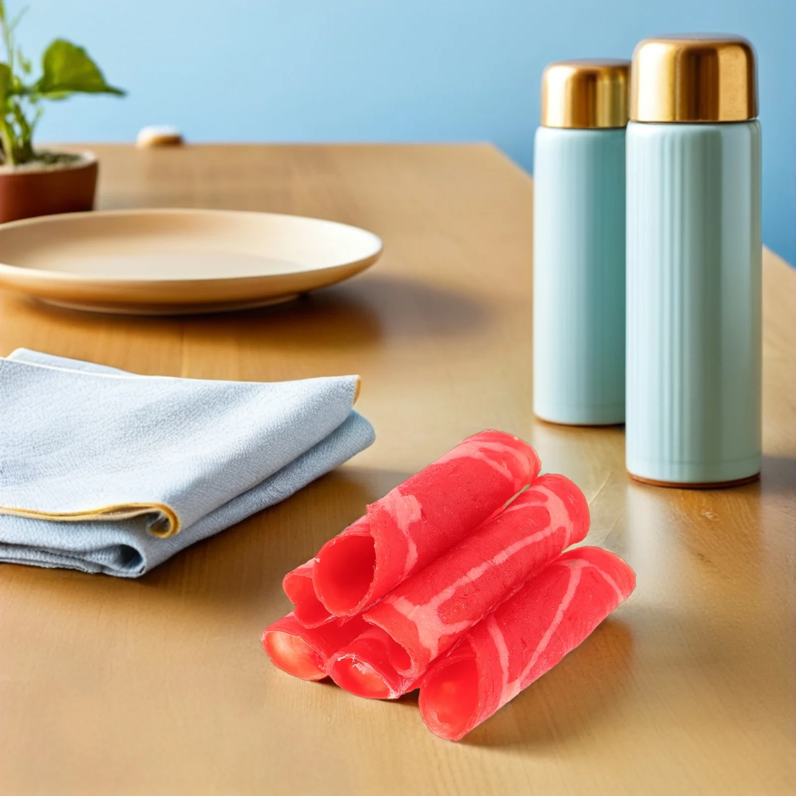 

6 Pcs Simulated Fat Beef Roll Artificial Meat Fake Model Slices Uncooked Toys Meatloaf Food Props