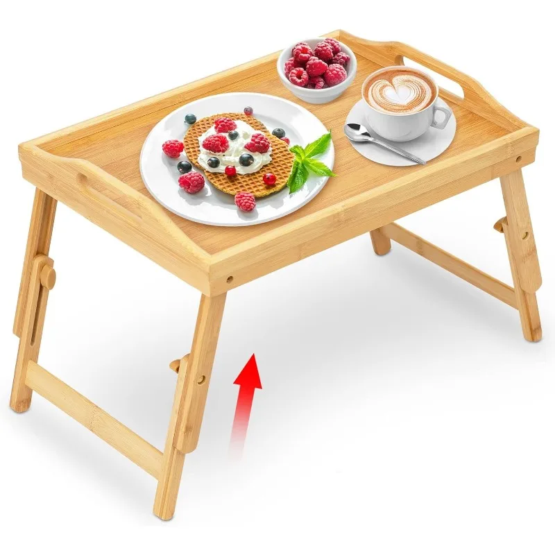 

Breakfast Bed Tray for Eating - Raised Food Table Up to 9.5" on Lap Sofa - Adjustable Bamboo Serving Tray