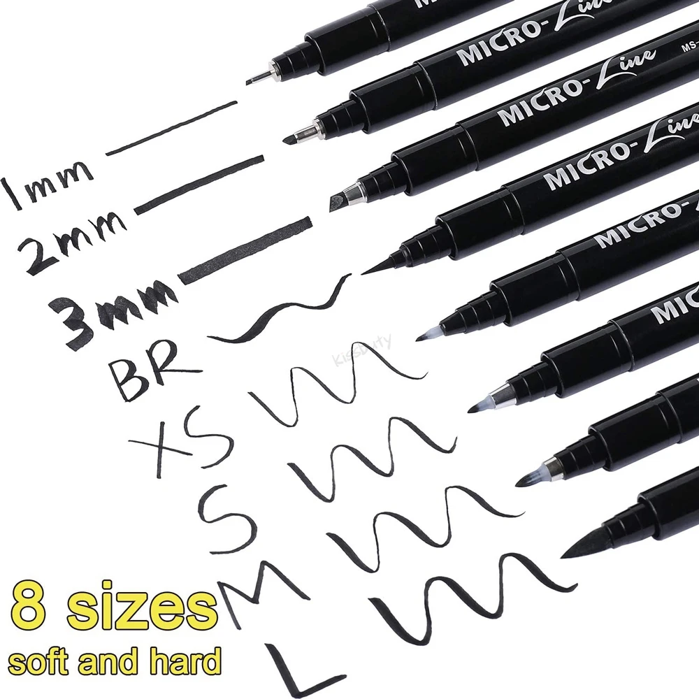 8Pcs Micron Line Calligraphy Pens Neelde Drawing Hand Lettering Pen Waterproof Pigment Sketch  Art Markers Pen Design Supplie