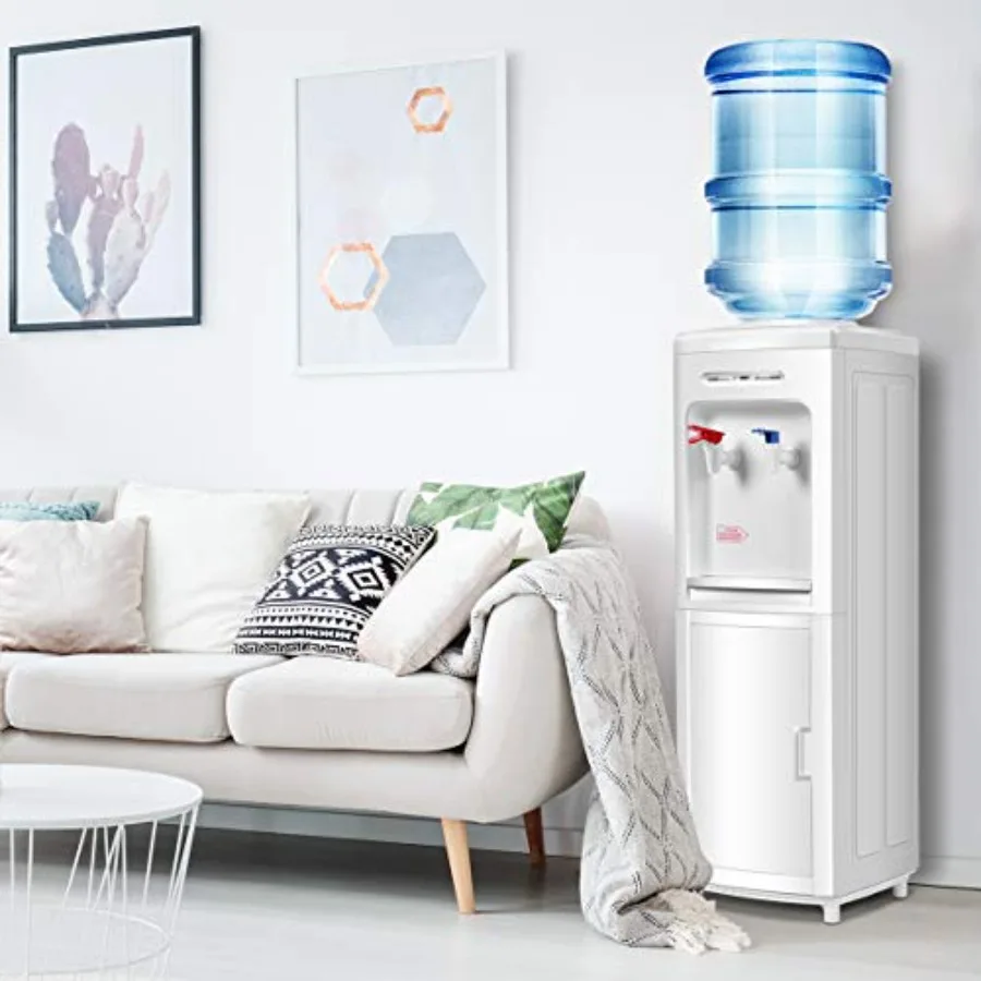 Top Loading Water Cooler Dispenser 5 Gallon Normal Temperature and Hot Water Electric Home Use with Storage Cabinet White