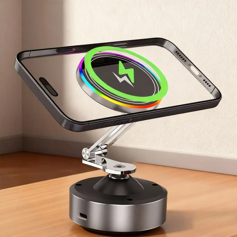 

Desktop Vacuum Suction Cup Magnetic RGB Wireless Charger Phone Holder Stand for Magsafe iPhone 17 16 15 14 13 12 Fast Charging