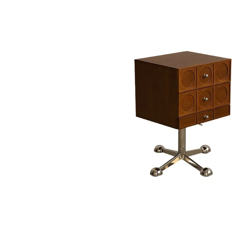 Solid wood retro side cabinet, liftable rotating sofa chest