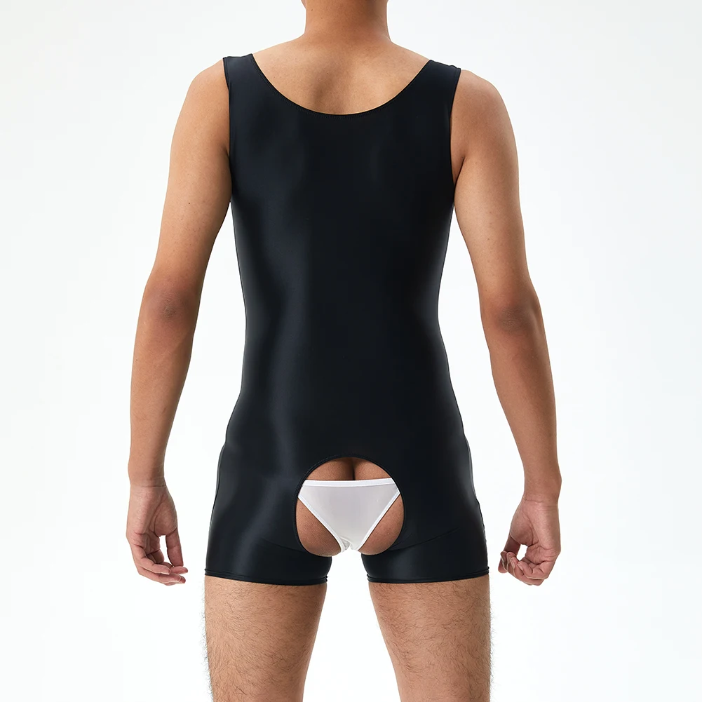 رجل الملابس الداخلية النفط لامعة Crotchless أكمام قميص حللا مثير انظر من خلال داخلية رجل تانك القمم