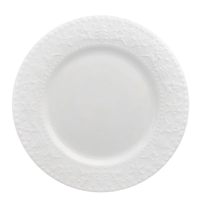 

YJQ ceramic Christmas wind plate simple relief vegetable plate breakfast western cake dessert plate household tableware