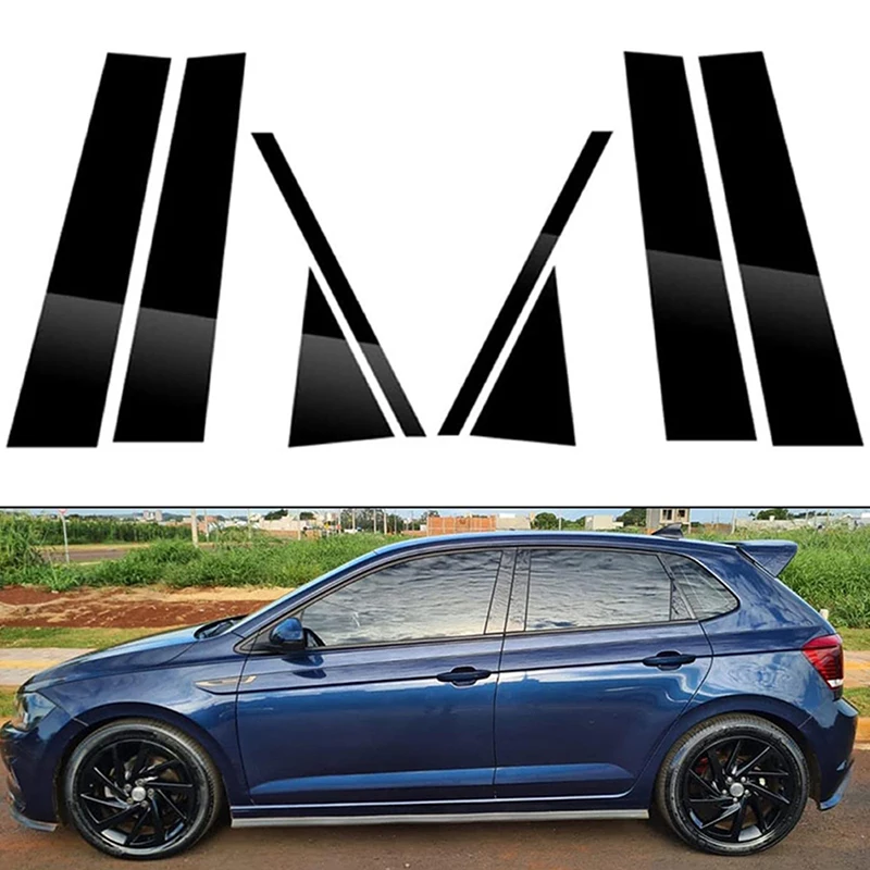 

8Pcs Pillar Posts For Volkswagen Polo 5-door Hatchback 2019-2023 Glossy Black Car Door Window BC Column Stickers Exterior Parts
