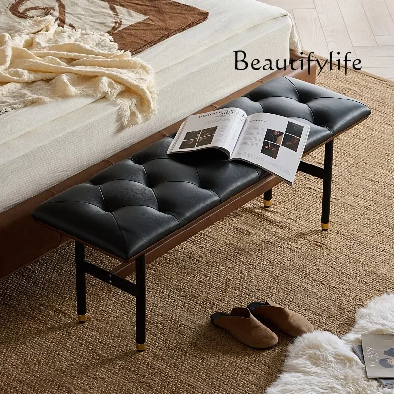 D29 Nordic Modern Minimalist Designer Imported First Layer Cowhide Oil Wax Leather Wrought Iron Shoe Change Bedside Bench