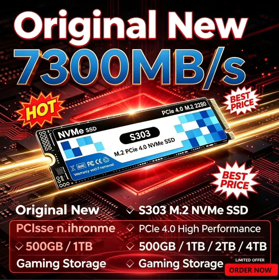 S303 M.2 NVMe SSD PCIe 4.0 500GB‑4TB Internal Solid State Drive 7300MB/s Fast Read Write Gaming Storage for Desktop Laptop PC