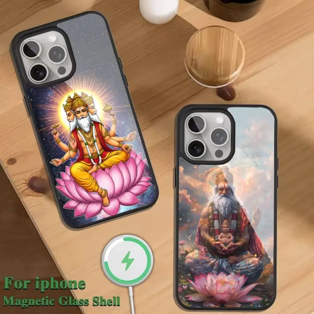 

Brahma God India Phone Case For Magnetic Wireless Charge Cover For iphone 16 15 14 13 12 11 Pro Max Plus Coque