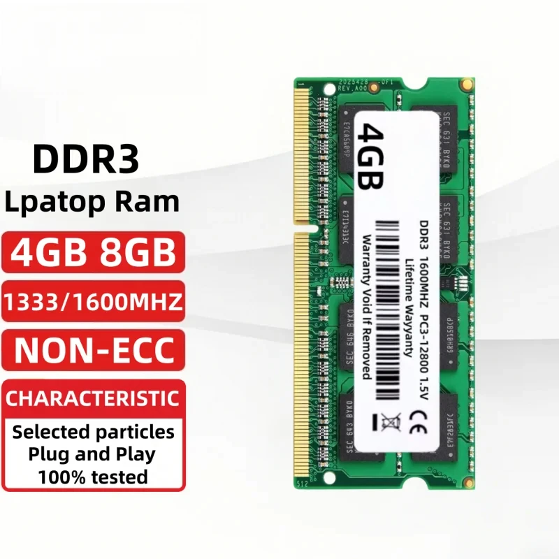 DDR3 Laptop RAM 4GB 8GB 1333MHz 1600MHz PC3-10600 PC3-12800 SODIMM 1.5V 204PIN Non-ECC Notebook Memory