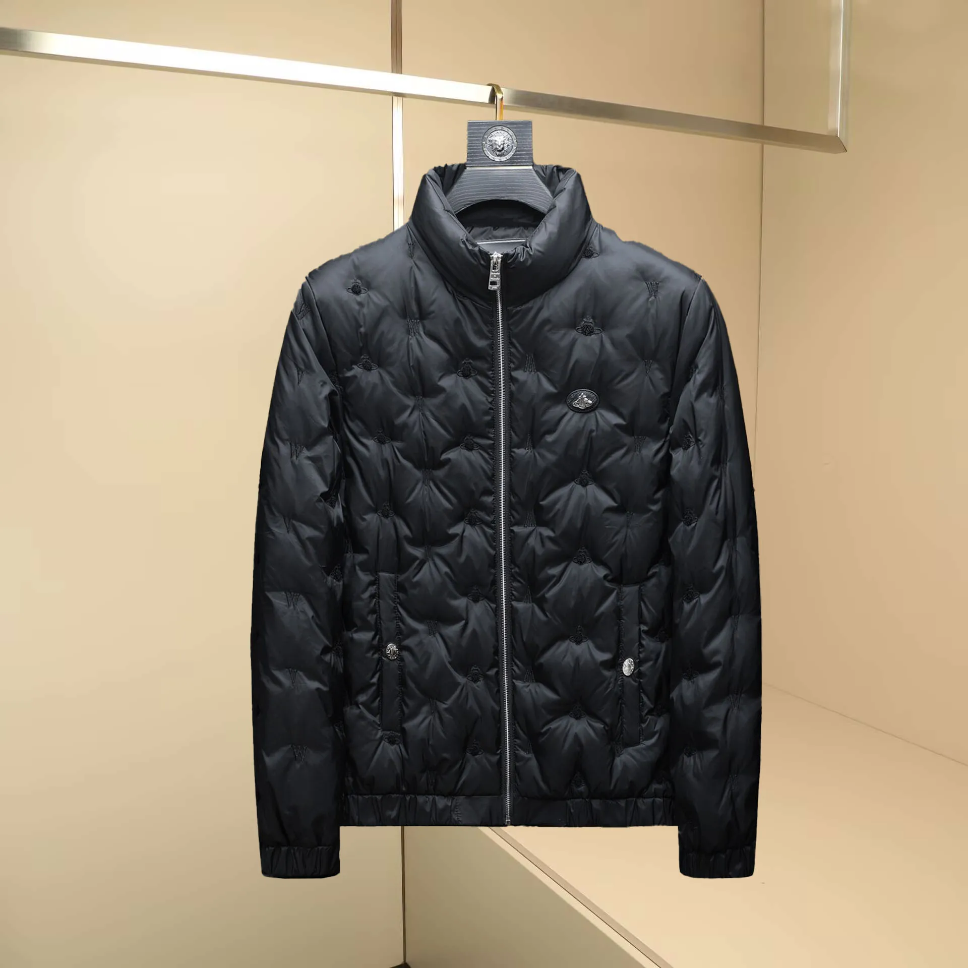 

Men's Outdoor Winter down Jaet 90% White Du down Stand Collar k Flower Pattern Regular Fit Faion Urban Sle