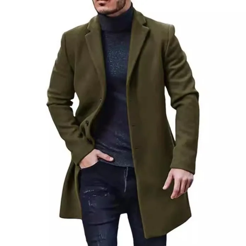 European Men's Woolen Coat Slim Men's European and American Medium and Long Trench Coat Hot-selling