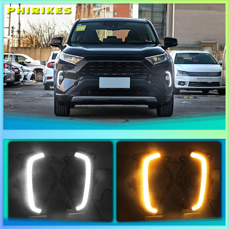 

1Pair LED Daytime Running Light DRL For Toyota RAV4 2019 2020 Waterproof 12V Yellow Turn Signal Indicator Light Bumper Lamp