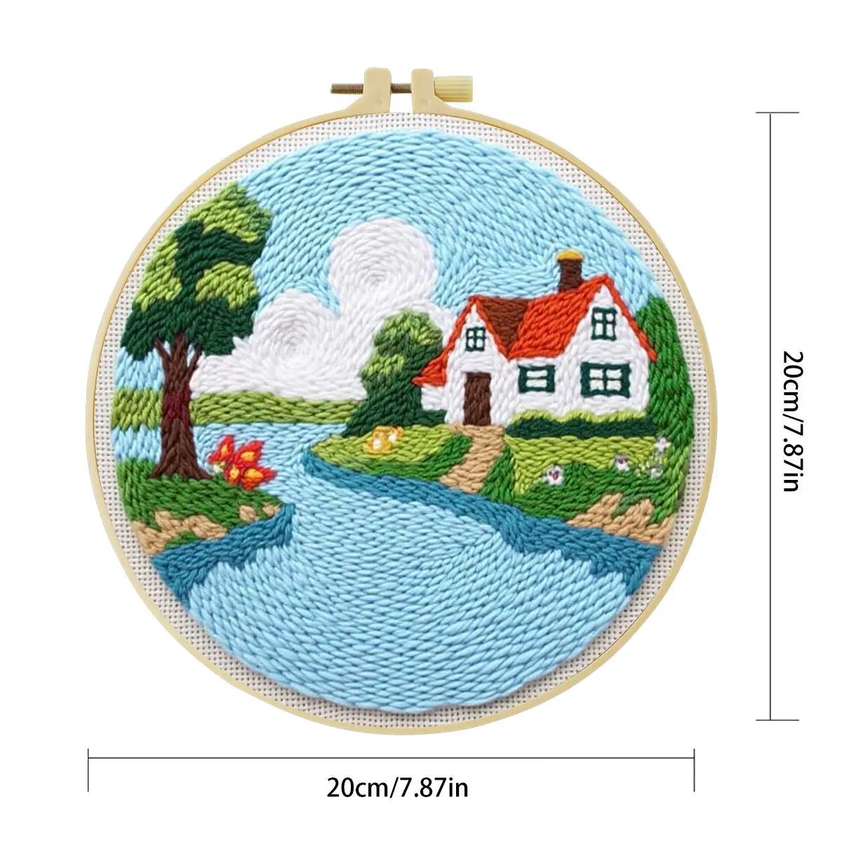 20X20CM/7,87 Zoll Ländliches Stanznadel-Stickset, Stickerei-Kit, Gestrickte Stickerei, DIY Handgemachtes Geschenk, Nähkunst – Detail 3