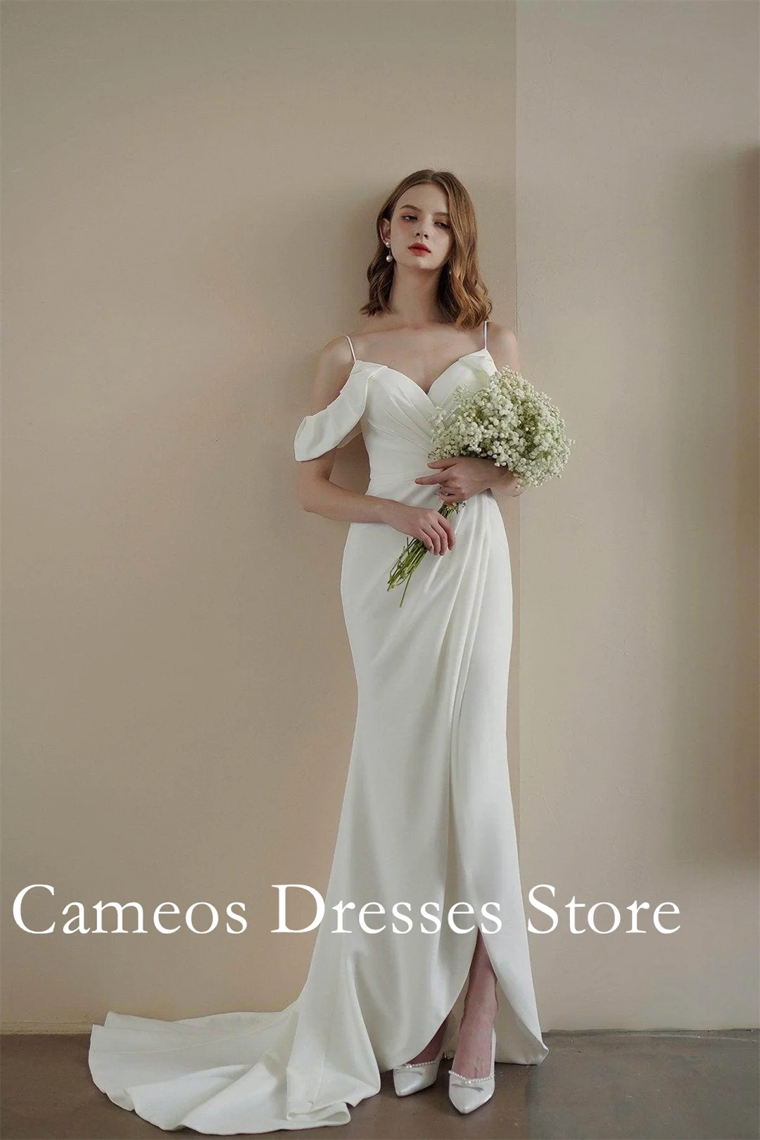 Sondr personalizado querida bainha vestidos de casamento simples cetim de seda mangas curtas ruched vestidos de noiva feminino