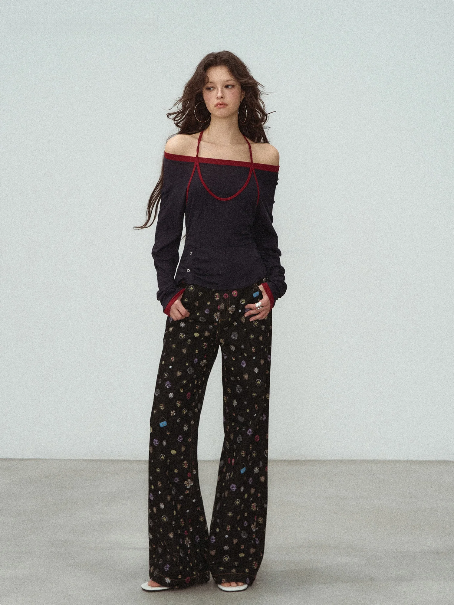 LulusMiracle Witch Party American Street Style Printed Denim Jeans Women's Sweet Spicy Straight Leg Long Trousers