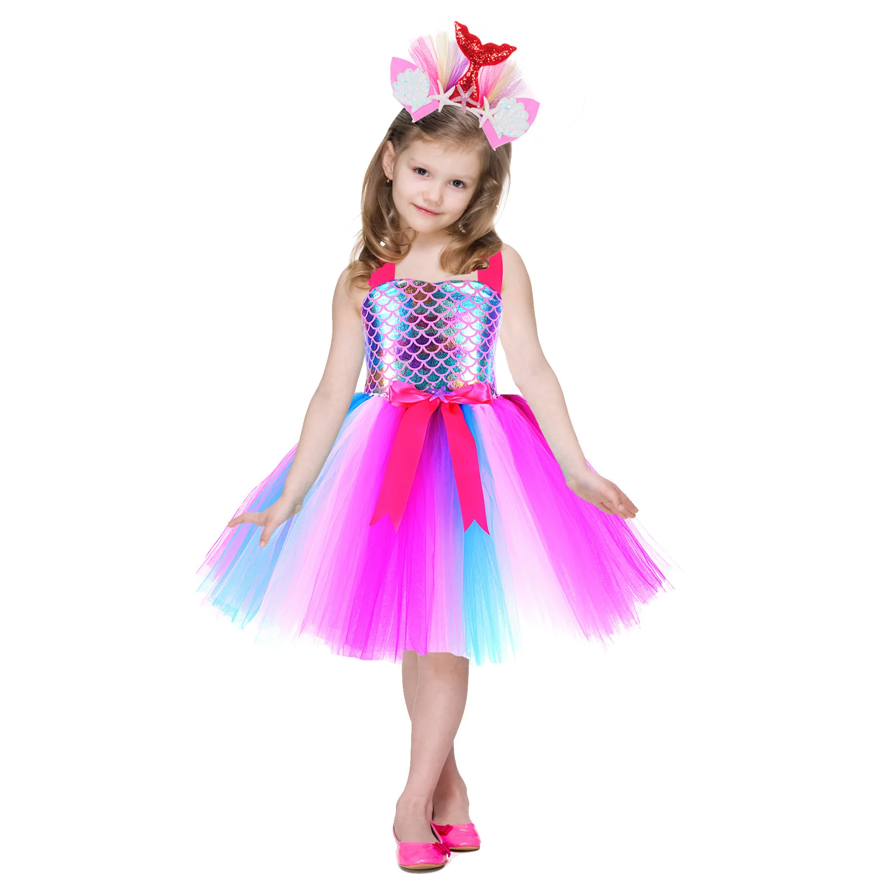 Kids Little Mermaid Princess Tutu Dress Costume Set Halloween Birthday Party Outfit for Girls Children's Mermaid Clothes