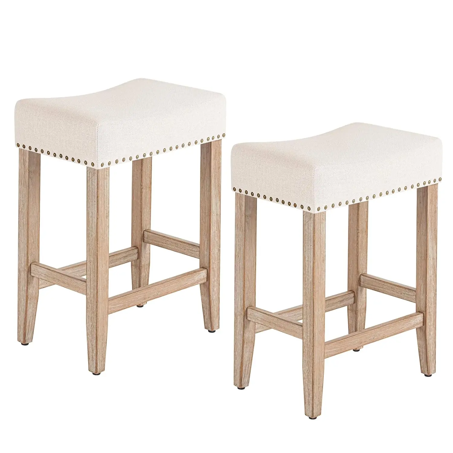

26" Counter Height Saddle Bar Stools Set 2 Upholstered Wooden Legs Kitchen Island Cafe Beige Customized
