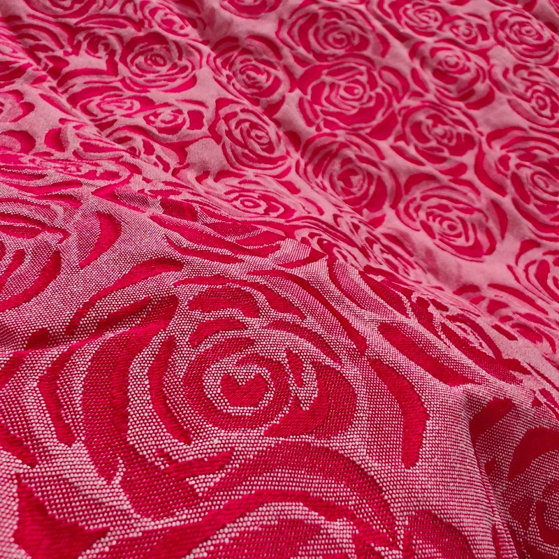 Rose Jacquard Relief Fabric Dress Hanfu Designer Clothing Fabrics Wholesale Sewing Cloth Handmade Diy Material By Meters