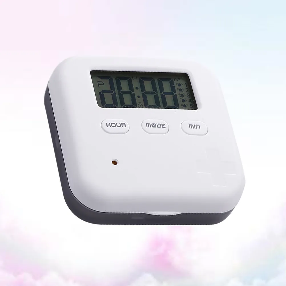Mini Electronic Pill Box Timer Alarm Clock Organizer with Vibrating Reminder 4-Compartment Portable Medicine Storage for Daily