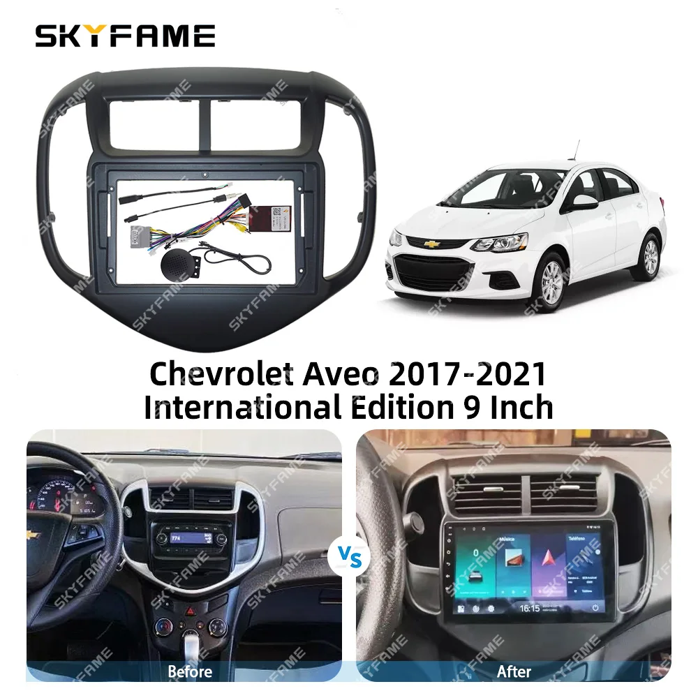 SKYFAME-Adaptador de Fascia para marco de coche, caja Canbus, Panel de ajuste de tablero de Radio Android para Chevrolet Aveo Sonic