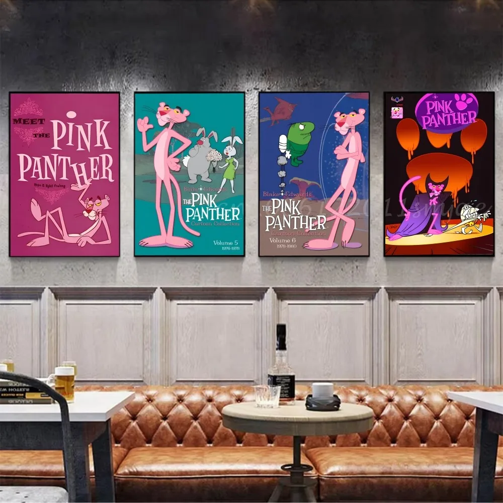 لطيف الكرتون النمر الوردي المشارك ذاتية اللصق الفن للماء ورقة ملصق مقهى بار غرفة جدار ديكور