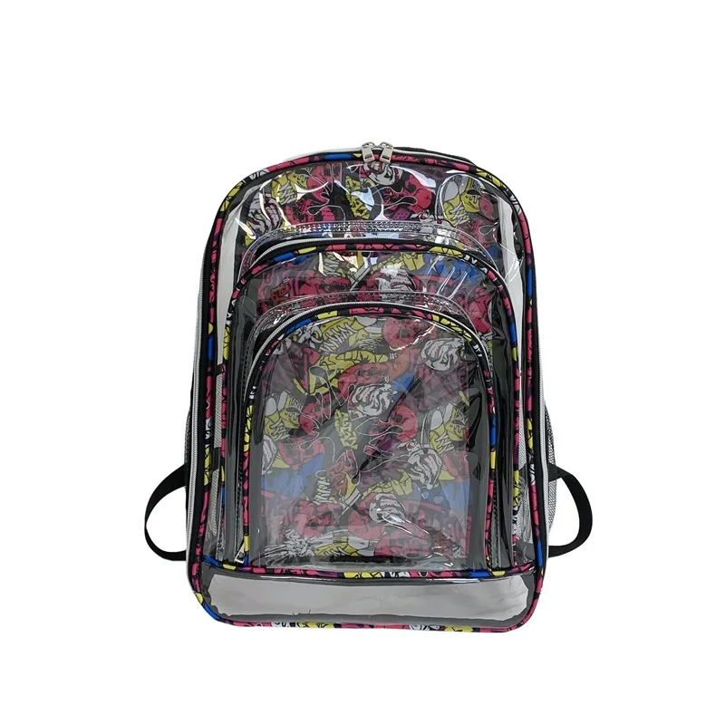 New fiti Transparent Double oulder Bag Student PVC Bapa Cusizable Faion Personalized School Bag ex