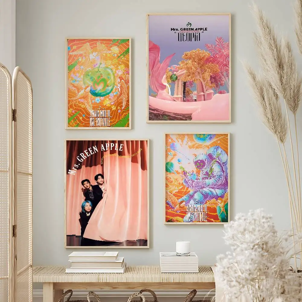 Trending Band Mrs. GREEN APPLE Premium Self-Adhesive No Residue Wall Sticker for Home Office Bar Decor