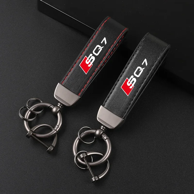 Deluxe Leather Keychain with Car Badge Keychain Pendant For AUDI SQ7