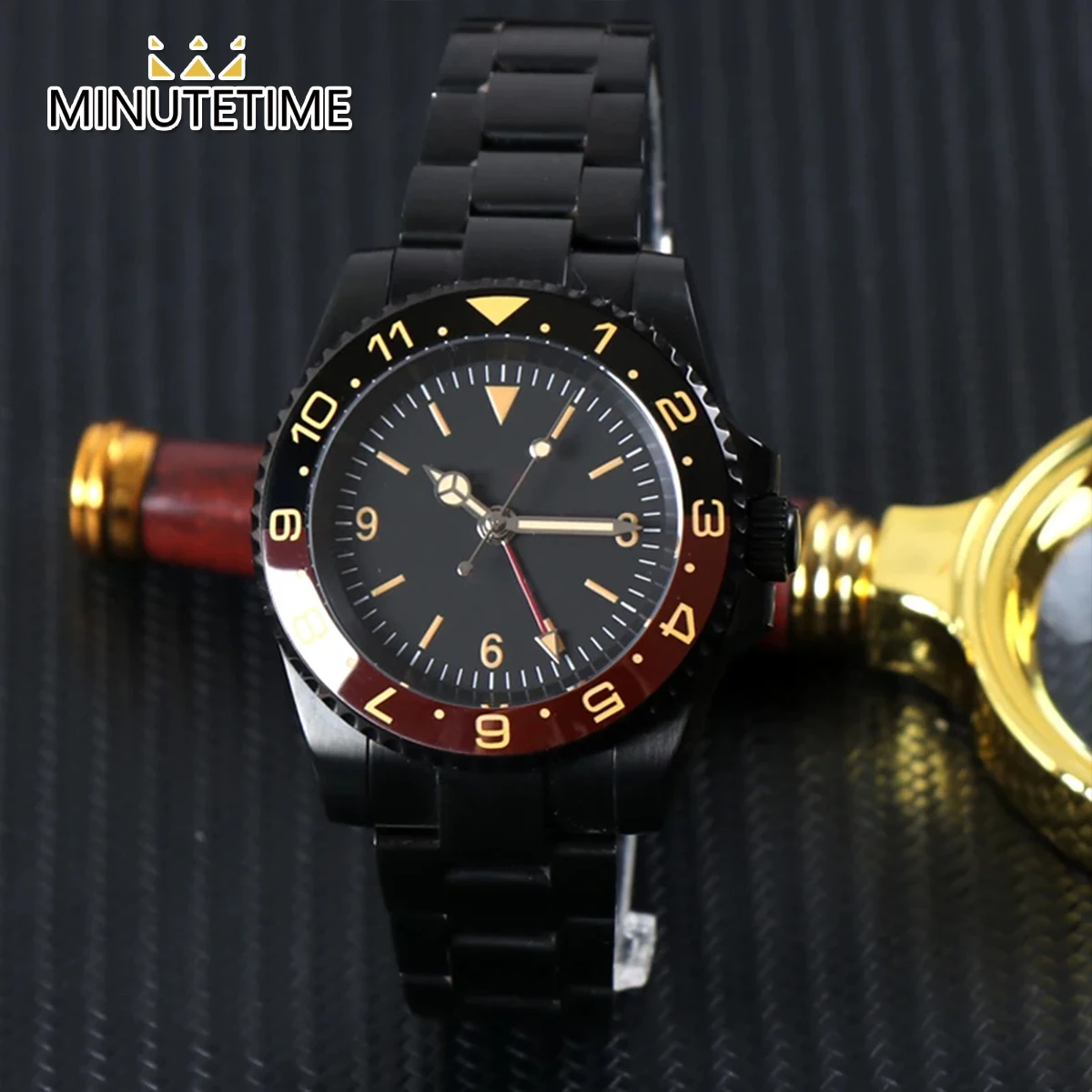 NO LOGO NH34 Watch Vintage Dial Mechanical Automatic 1-11 Ceramic Bezel Sapphire Glass 10ATM Waterproof Men 904L Black Watchers