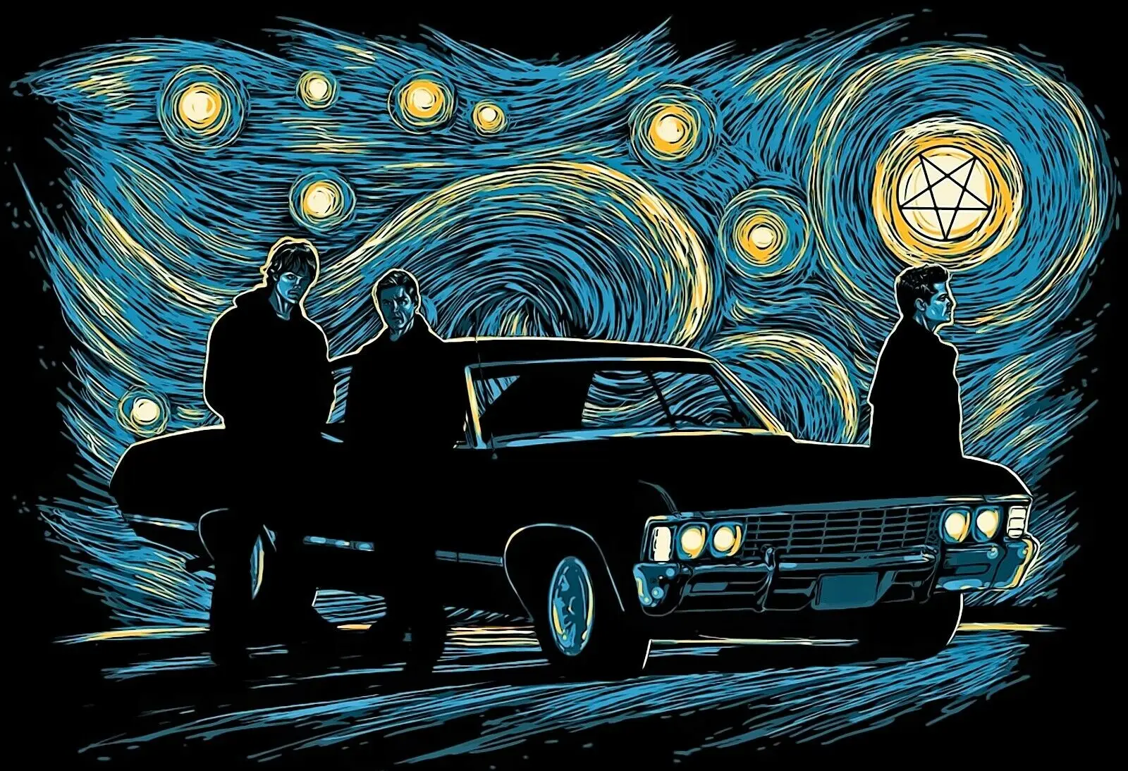 Supernatural Starry Night Print Art Canvas Poster, Living Room Decor, Home Wall Picture