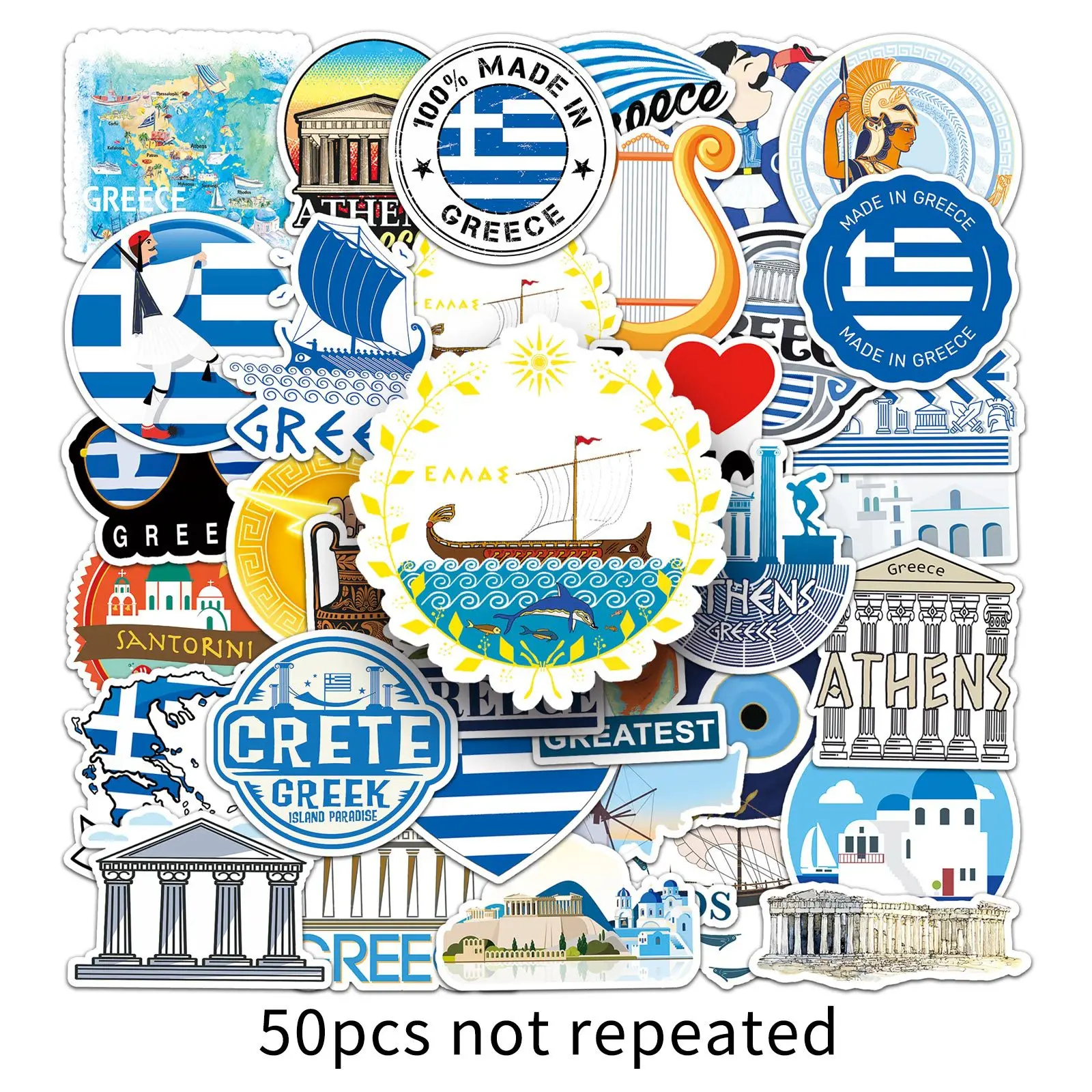 10/30/50pcs Greek Outdoor Travel Commemorative Series Stickers Hand Account Material Mobile Phone Water Cup Decoration Sticker