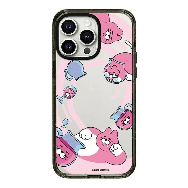 

2.0 Upgrade Acrylic Border Cartoon Pink Cat Phone Case Cover for iPhone 11 12 13 14 15 Pro Max Case for iPhone 15 Pro