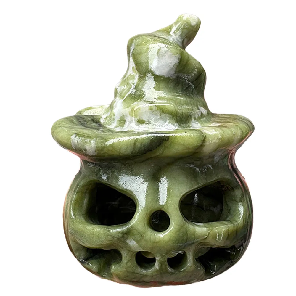 Custom 8cm Xiuyan Jade Pumpkin Crystal Carving - Handcrafted Healing Gemstone Witch Hat Figurine for Home Decor