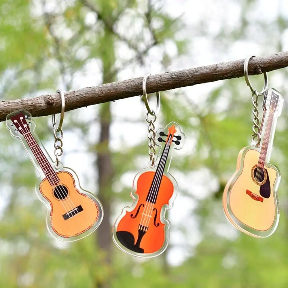 Guitar Shop Gift Keychain Acoustic Guitar Pendant Acrylic Thick Electric Guitar Model Keychain Simulation Electric Bass Keychain