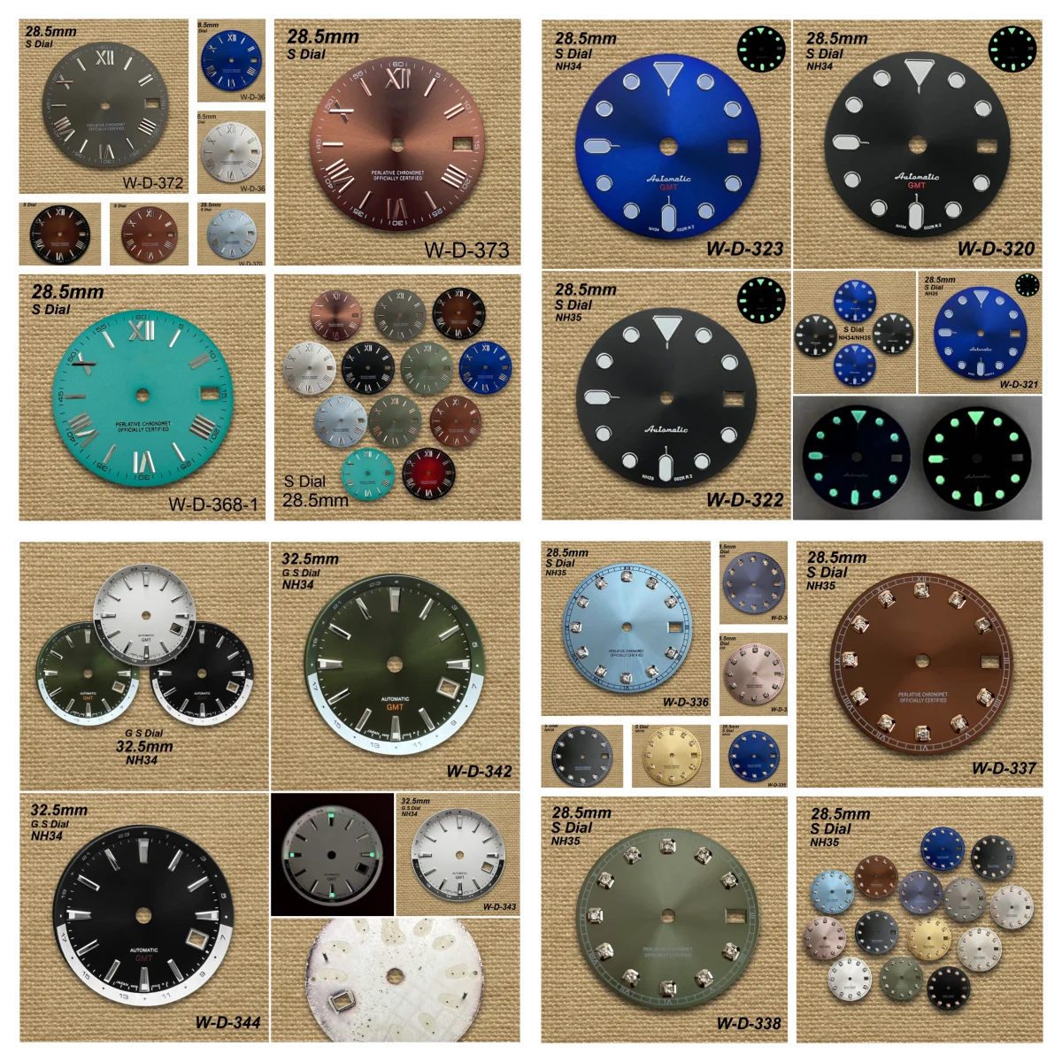 

28.5/32.mm S/GS/S5 Logo GMT/Rome/Diamond Dial Fit NH34/NH35/NH36 Movement Green Luminous Sunburst Watch Modification Accessories