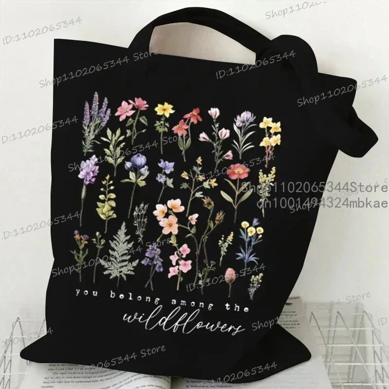 Myosotis Alpestris Canvas Tote Bag for Women “Forget Me Not” Handbag Aesthetics Flower Shopper Bags Female Bohemia Shoulder Bag