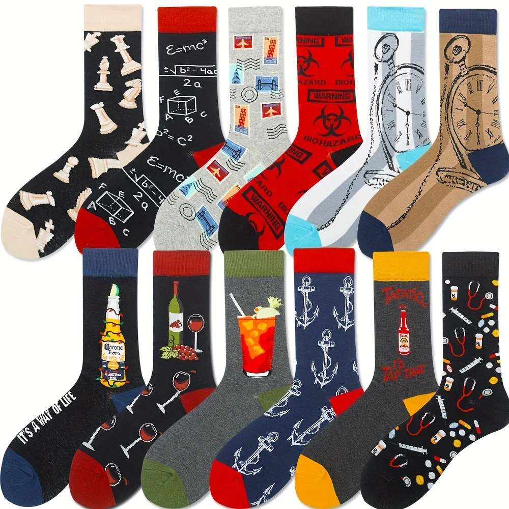 1 pair of men's cartoon printed tool pattern with unique and personalized long socks men  socks