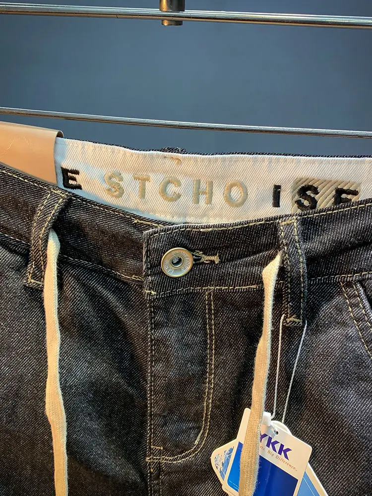 عالية الجودة عادية العصرية العلامة التجارية الرباط الخصر الرجال الدنيم السراويل المطرزة مطاطا سراويل قصيرة 2025 الصيف السراويل المتوسطة #2