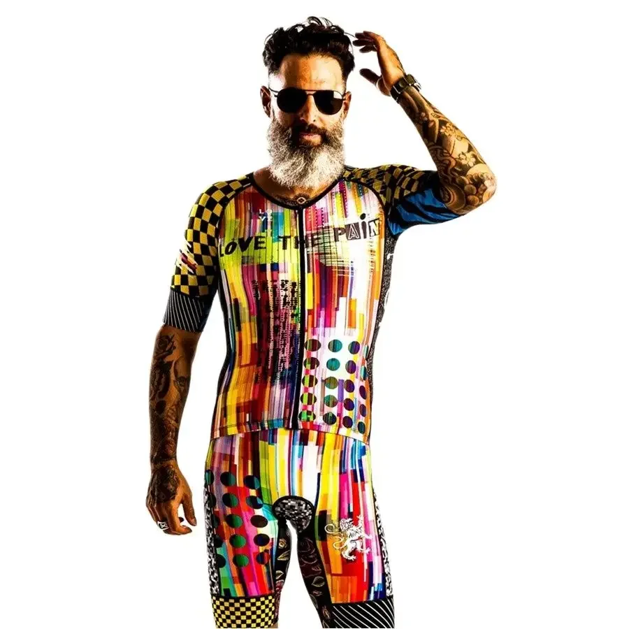 Love The Pain Men\'s Cycling Skinsuit Triathlon Speedsuit Summer Sports Short Sleeve Jumpsuit Maillot Ciclismo Bike Mtb Clothing