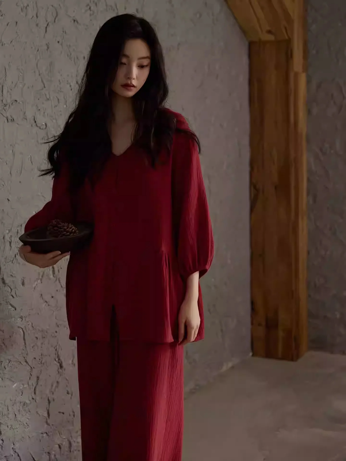 pigiama-da-donna-chao-wei-ni-in-cotone-con-spalline-stile-primavera-autunno-maniche-a-tre-quarti-pantaloni-lunghi-scollo-a-v-set-morbido-in-cotone-per-casa