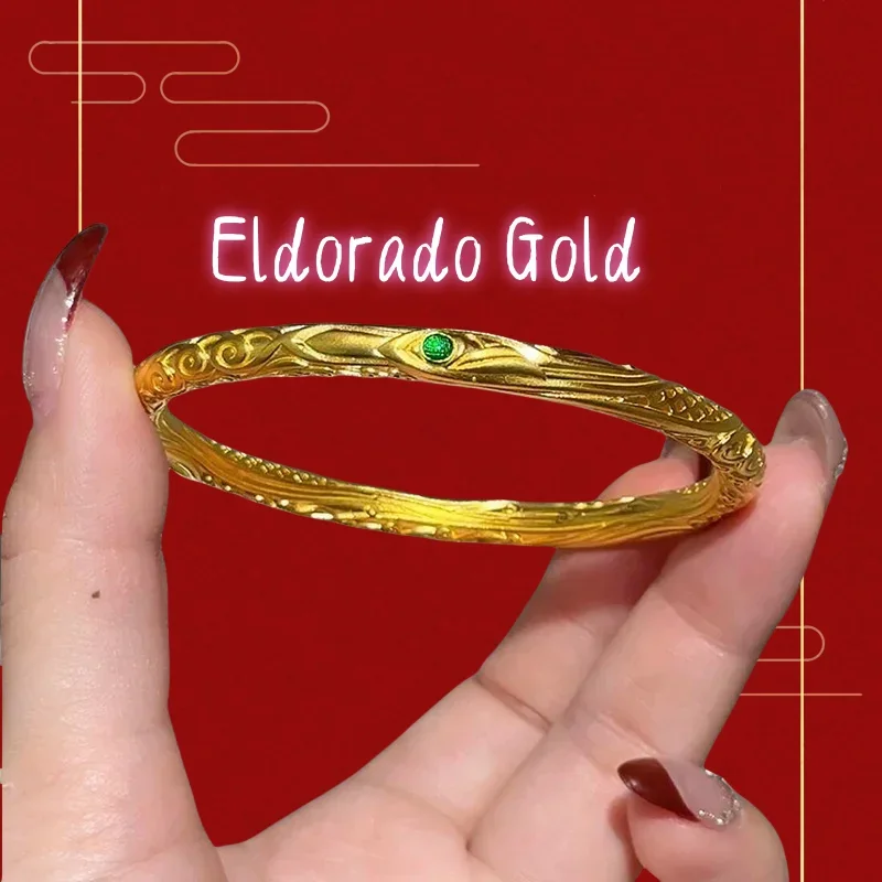 

New AU999 Full Gold 24k Men's and Women's Couple Gold Closed End Bracelet Retro High End Jewelry Birthday Party GiftValentine's