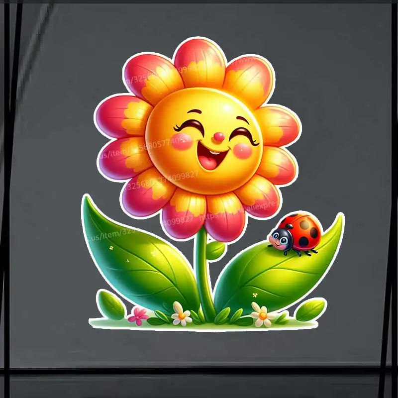 

Cute Sunflower Cartoon Ladybug Car Sticker Waterproof Styling Automobiles Motorcycle Exterior Accessories Vinyl Decals SH852
