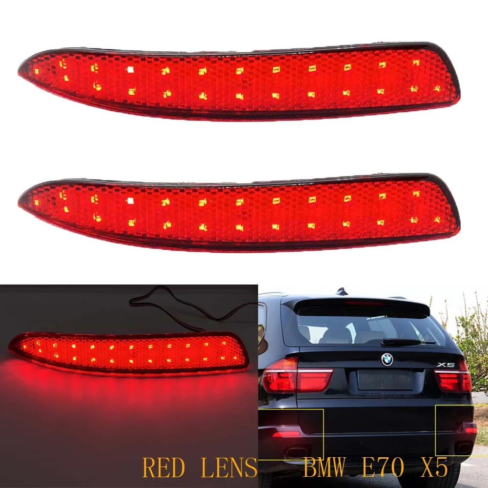 

2Pcs Red Lens Car LED Rear Bumper Reflector Light For BMW E70 E71 X5 2007-2013 Rear Tail Warning Stop Signal Light Fog Lamp