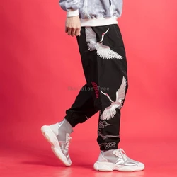 2024 winter chinese style crane embroidery loose fashion velvet casual pants national style retro embroidered martial arts pants