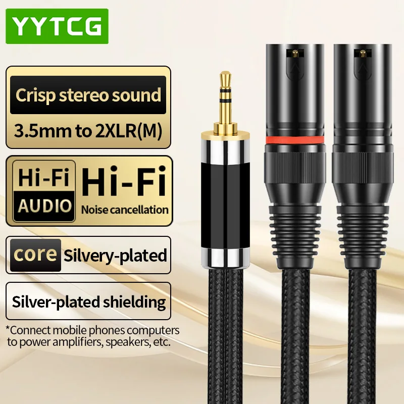 Hifi 3.5mm To 2XLR Cable Hi-End OFC Silver Plated 3.5mm To Dual XLR Male To Male for Cellphones Computer Connect Mixer Amplifier